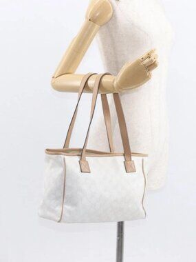 GUCCI GG Supreme Tote Bag PVC White Gold 264221 Auth ka1250